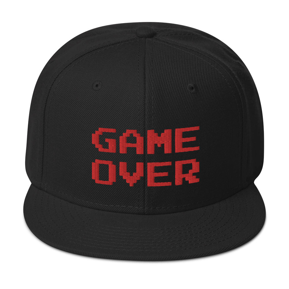 Red Game Over 8 Bit 80's Retro Gaming Embroidered Flat Bill Cap embroidered snapback hat, product image 4