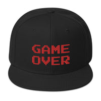 Red Game Over 8 Bit 80's Retro Gaming Embroidered Flat Bill Cap embroidered snapback hat, product image 4
