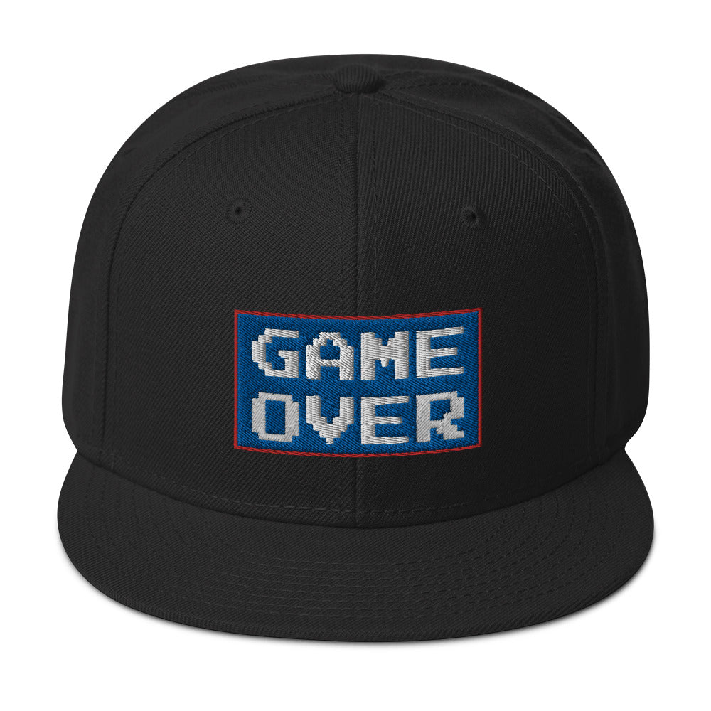 Game Over 8 Bit Embroidered 80's Retro Style Flat Bill Cap embroidered snapback hat, product image 4