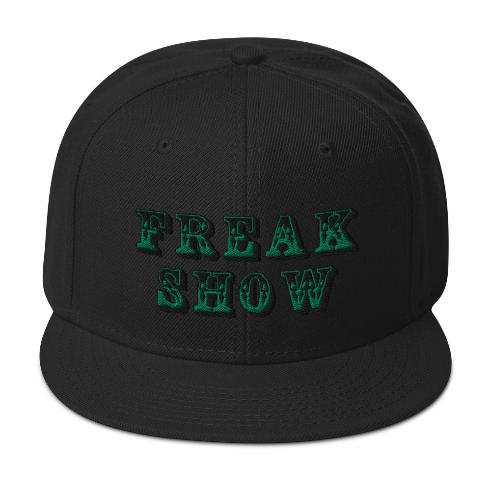 Green Circus Freak Show Embroidered Flat Bill Cap embroidered snapback hat, product image 4