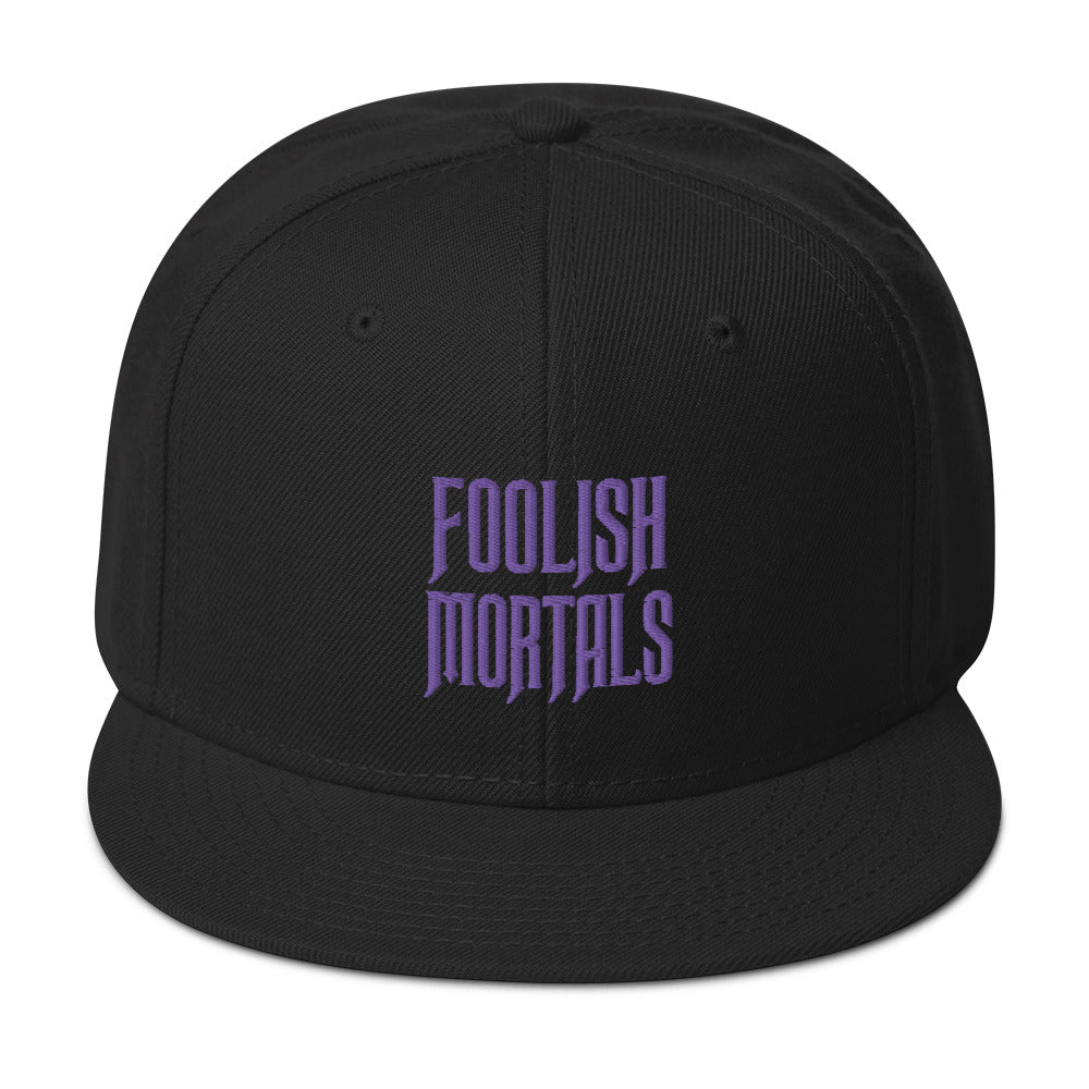 Purple Foolish Mortals Haunted Mansion Embroidered Flat Bill Cap embroidered snapback hat, product image 4