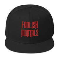 Red Foolish Mortals Haunted Mansion Embroidered Flat Bill Cap embroidered snapback hat, product image 4