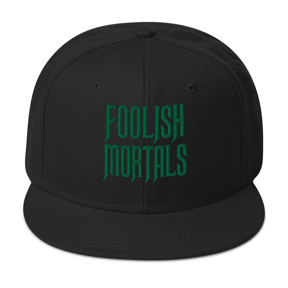 Green Foolish Mortals Haunted Mansion Embroidered Flat Bill Cap embroidered snapback hat, product image 4