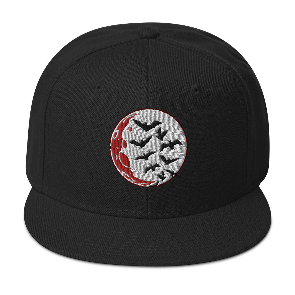 Flying Bats over a Blood Moon Embroidered Flat Bill Cap embroidered snapback hat, product image 4