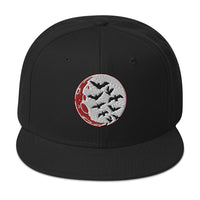 Flying Bats over a Blood Moon Embroidered Flat Bill Cap embroidered snapback hat, product image 4