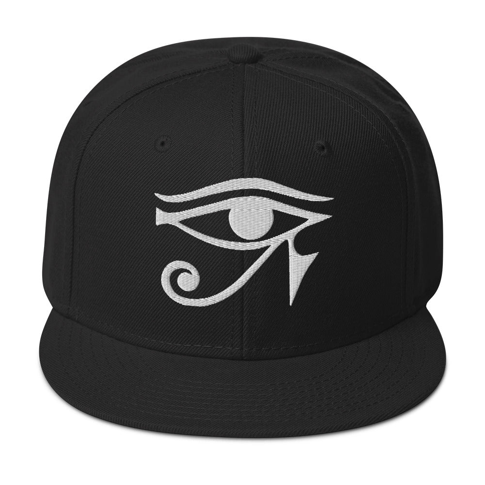White Eye of Ra Egyptian Goddess Embroidered Flat Bill Cap embroidered snapback hat, product image 4