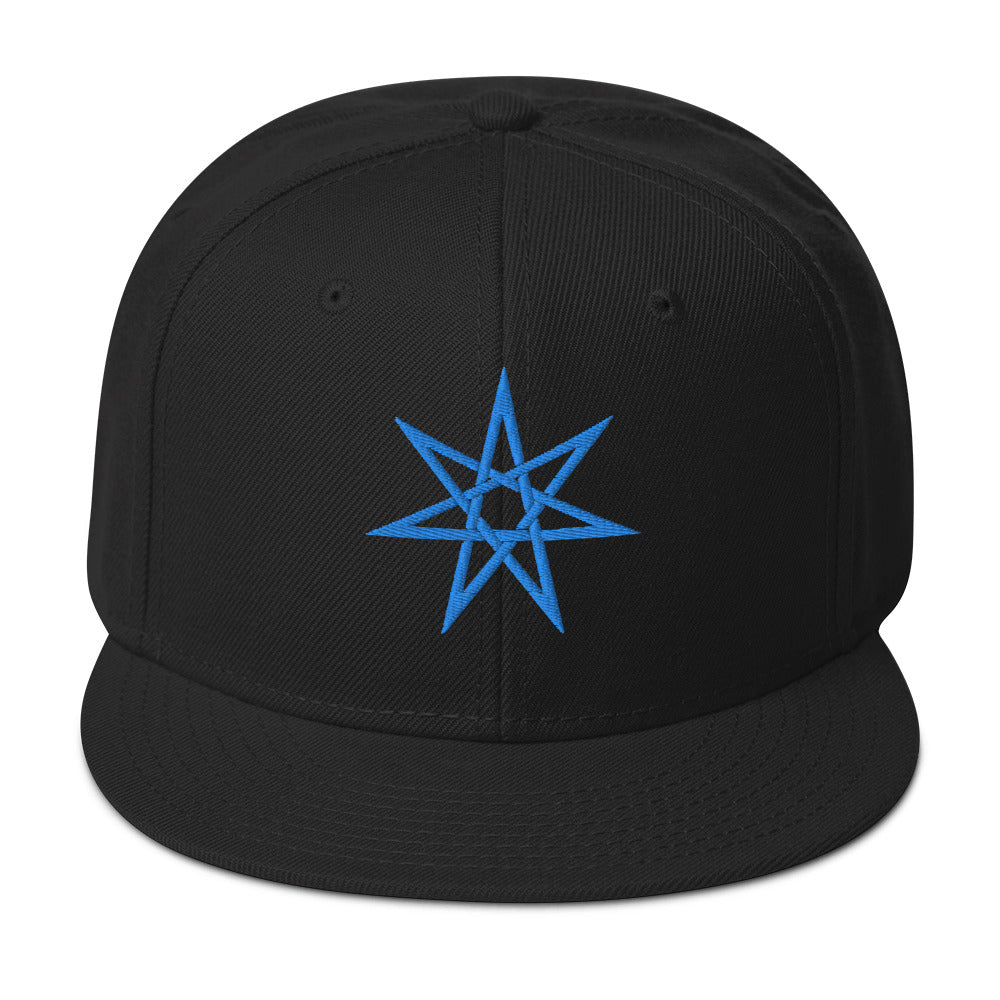 Blue Elven Star Witchcraft Symbol Embroidered Flat Bill Cap embroidered snapback hat, product image 4