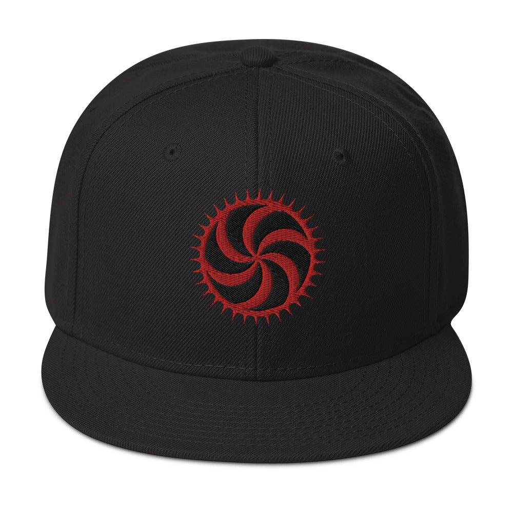 Red Deadly Swirl Spike Symbol Embroidered Flat Bill Cap embroidered snapback hat, product image 4