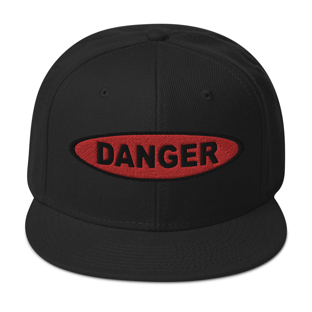 Red Danger Warning Sign Embroidered Flat Bill Cap Snapback Hat