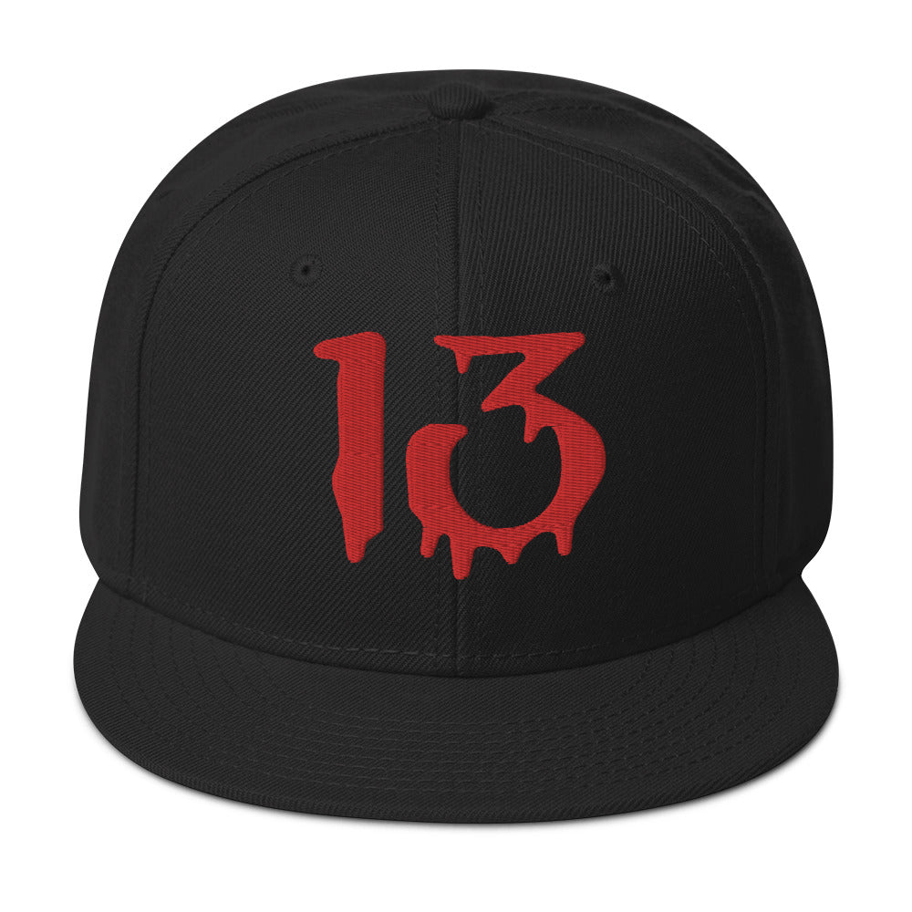 Bloody Number Thirteen 13 Lucky Halloween Embroidered Flat Bill Cap embroidered snapback hat, product image 4
