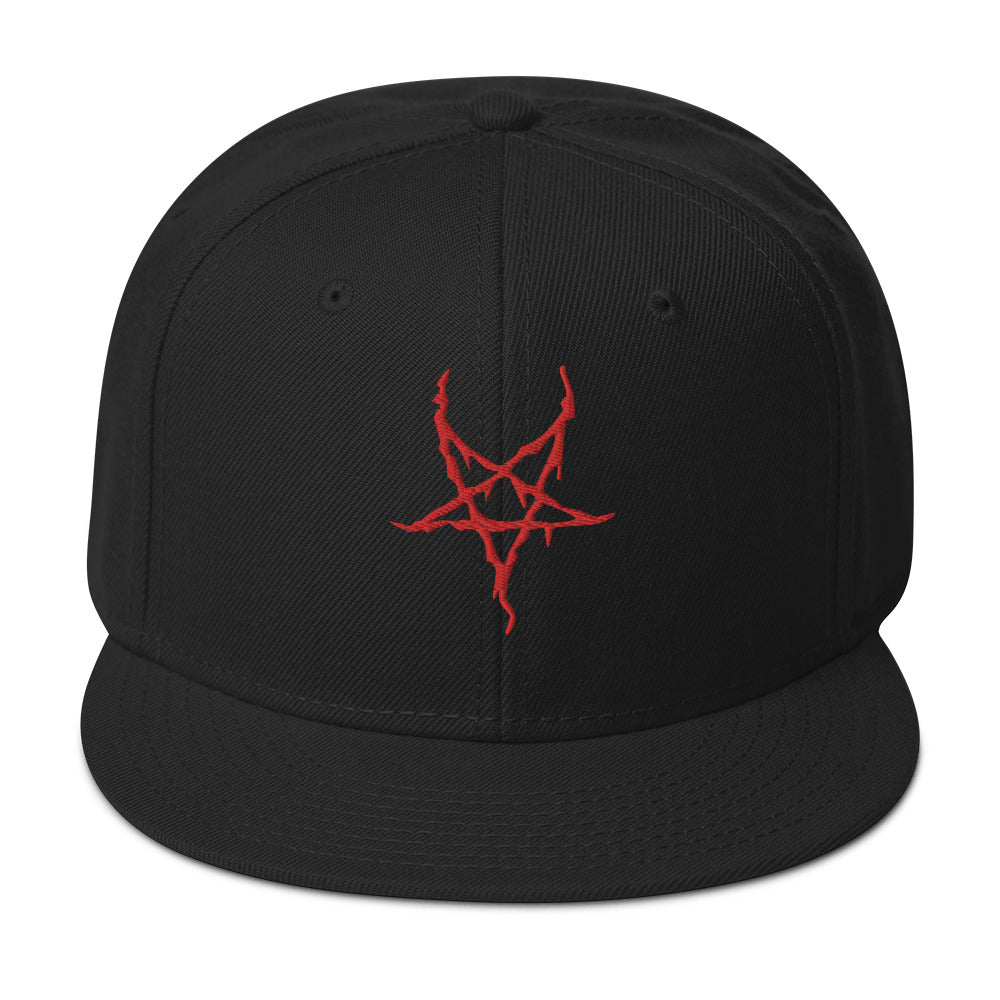 Red Inverted Pentagram Black Metal Style Embroidered Flat Bill Cap embroidered snapback hat, product image 4