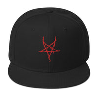 Red Inverted Pentagram Black Metal Style Embroidered Flat Bill Cap embroidered snapback hat, product image 4