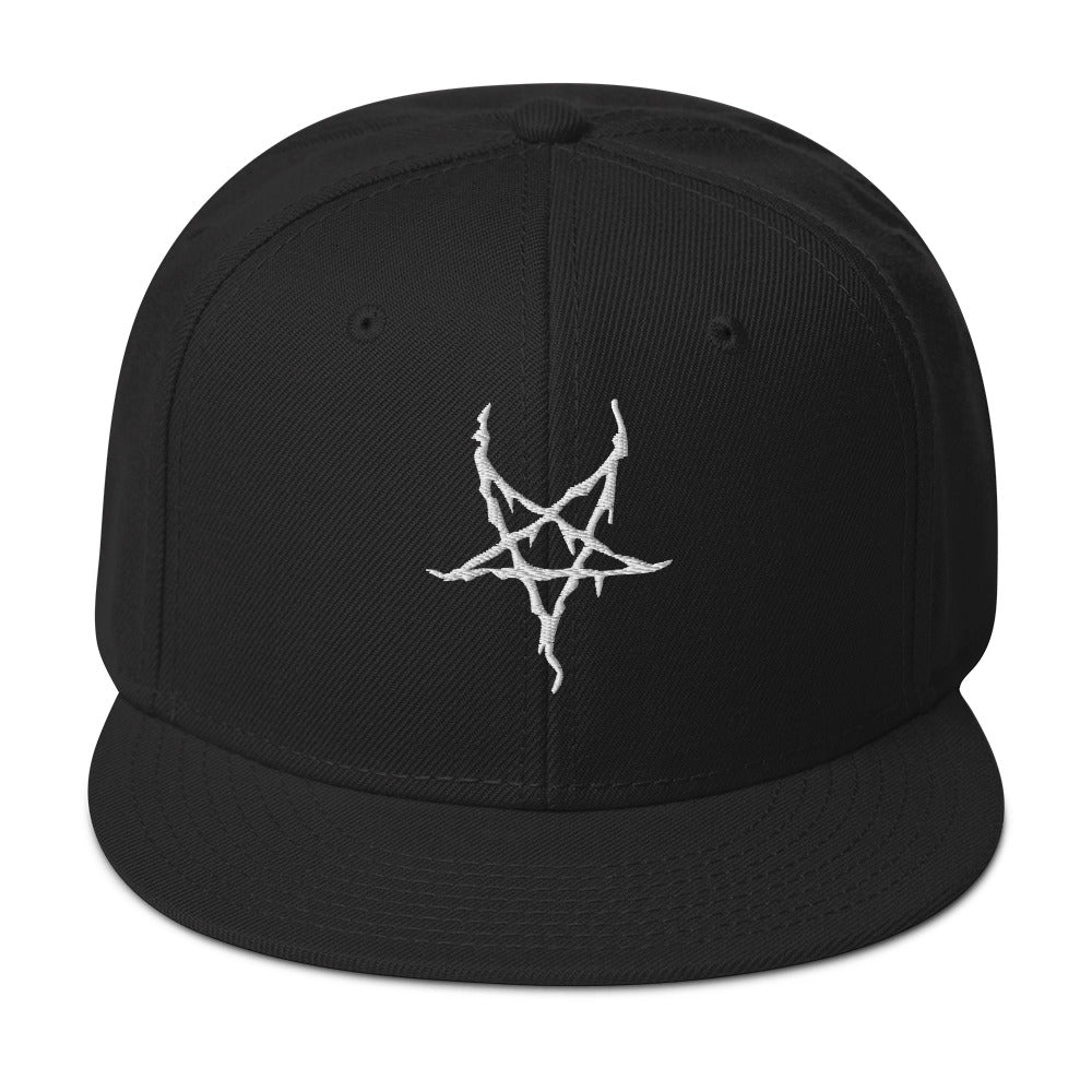 White Inverted Pentagram Black Metal Style Embroidered Flat Bill Cap embroidered snapback hat, product image 3