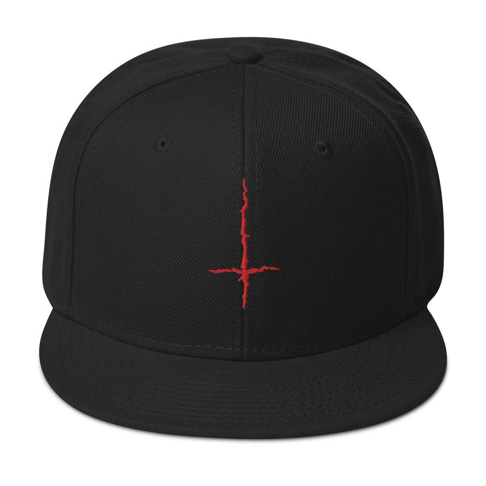 Red Inverted Cross Black Metal Style Embroidered Flat Bill Cap embroidered snapback hat, product image 4