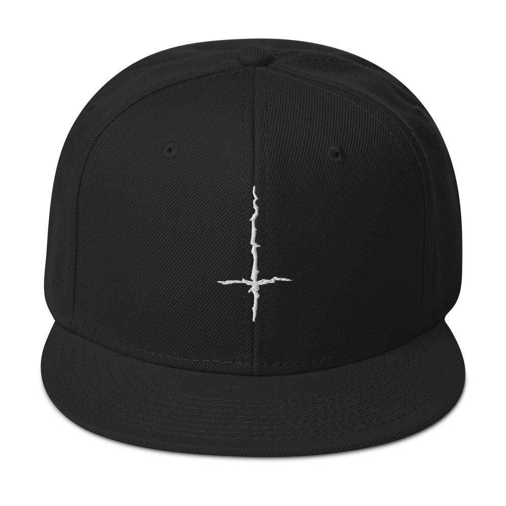 White Inverted Cross Black Metal Style Embroidered Flat Bill Cap Snapback Hat