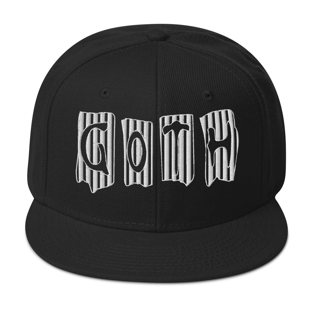 Black and White Vertical Stripe Goth Embroidered Flat Bill Cap Snapback Hat