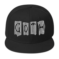 Black and White Vertical Stripe Goth Embroidered Flat Bill Cap embroidered snapback hat, product image 4