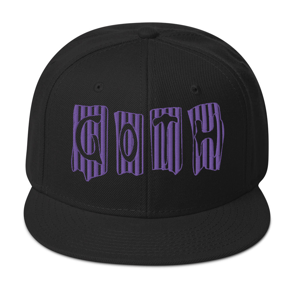Black and Purple Vertical Stripe Goth Embroidered Flat Bill Cap embroidered snapback hat, product image 4