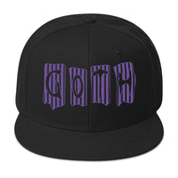 Black and Purple Vertical Stripe Goth Embroidered Flat Bill Cap embroidered snapback hat, product image 4