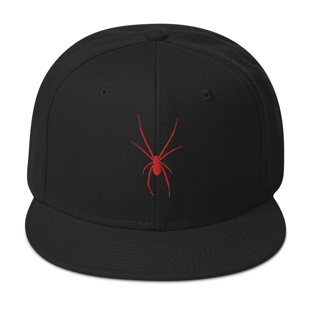 Red Arachnid Creepy Black Widow Spider Embroidered Flat Bill Cap embroidered snapback hat, product image 4
