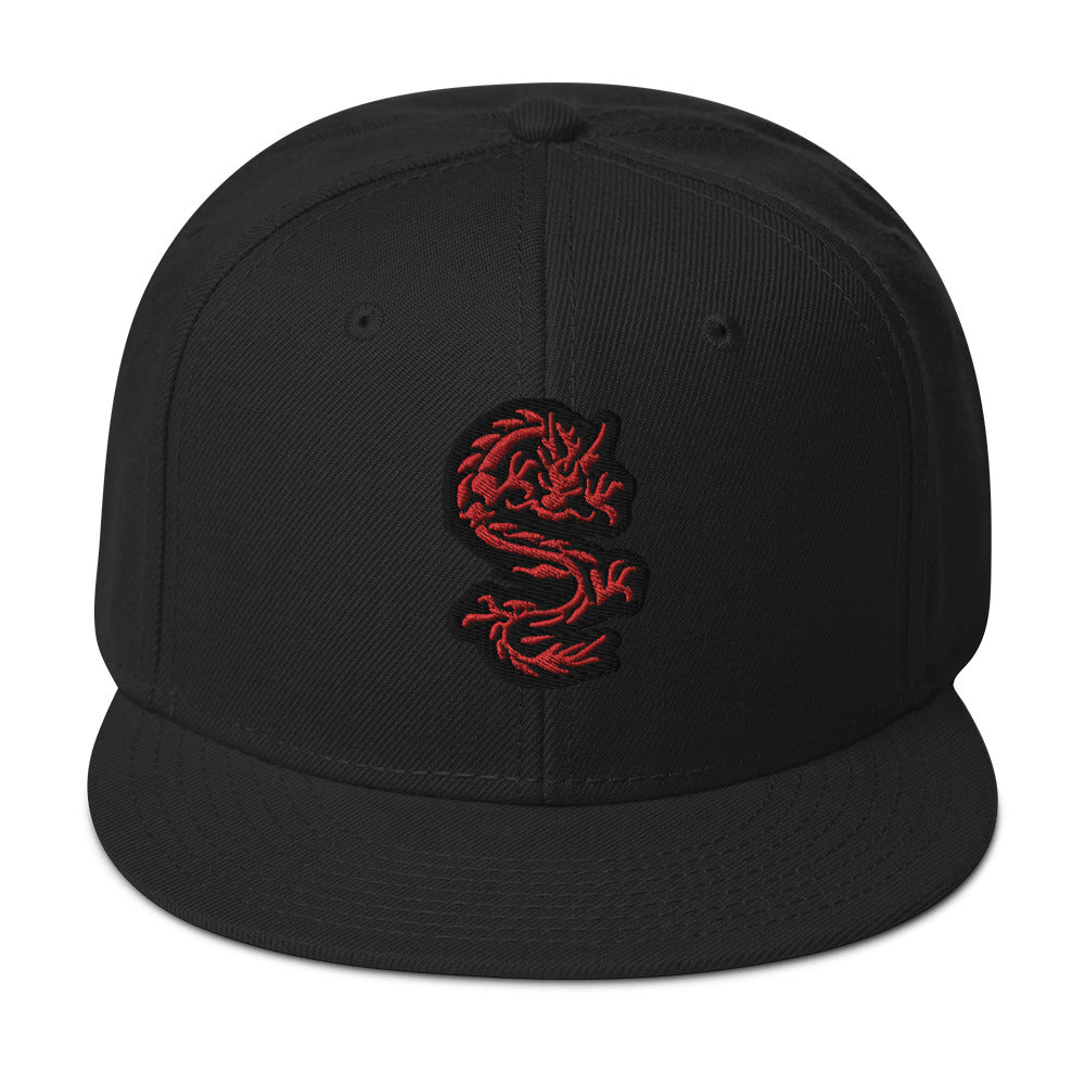 Red Ancient Chinese Dragon Embroidered Flat Bill Cap embroidered snapback hat, product image 4