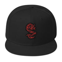 Red Ancient Chinese Dragon Embroidered Flat Bill Cap embroidered snapback hat, product image 4