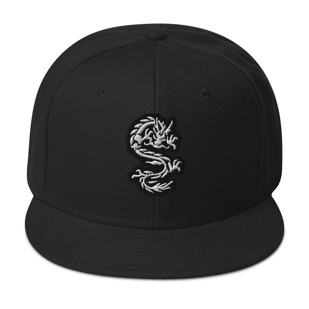 White Ancient Chinese Dragon Embroidered Flat Bill Cap embroidered snapback hat, product image 4