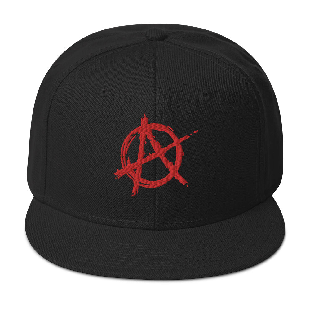 Red Anarchy Sign Punk Rock Chaos Embroidered Flat Bill Cap Snapback Hat