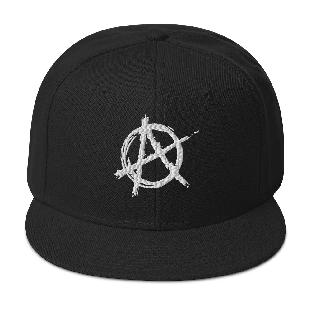 White Anarchy Sign Punk Rock Chaos Embroidered Flat Bill Cap embroidered snapback hat, product image 4