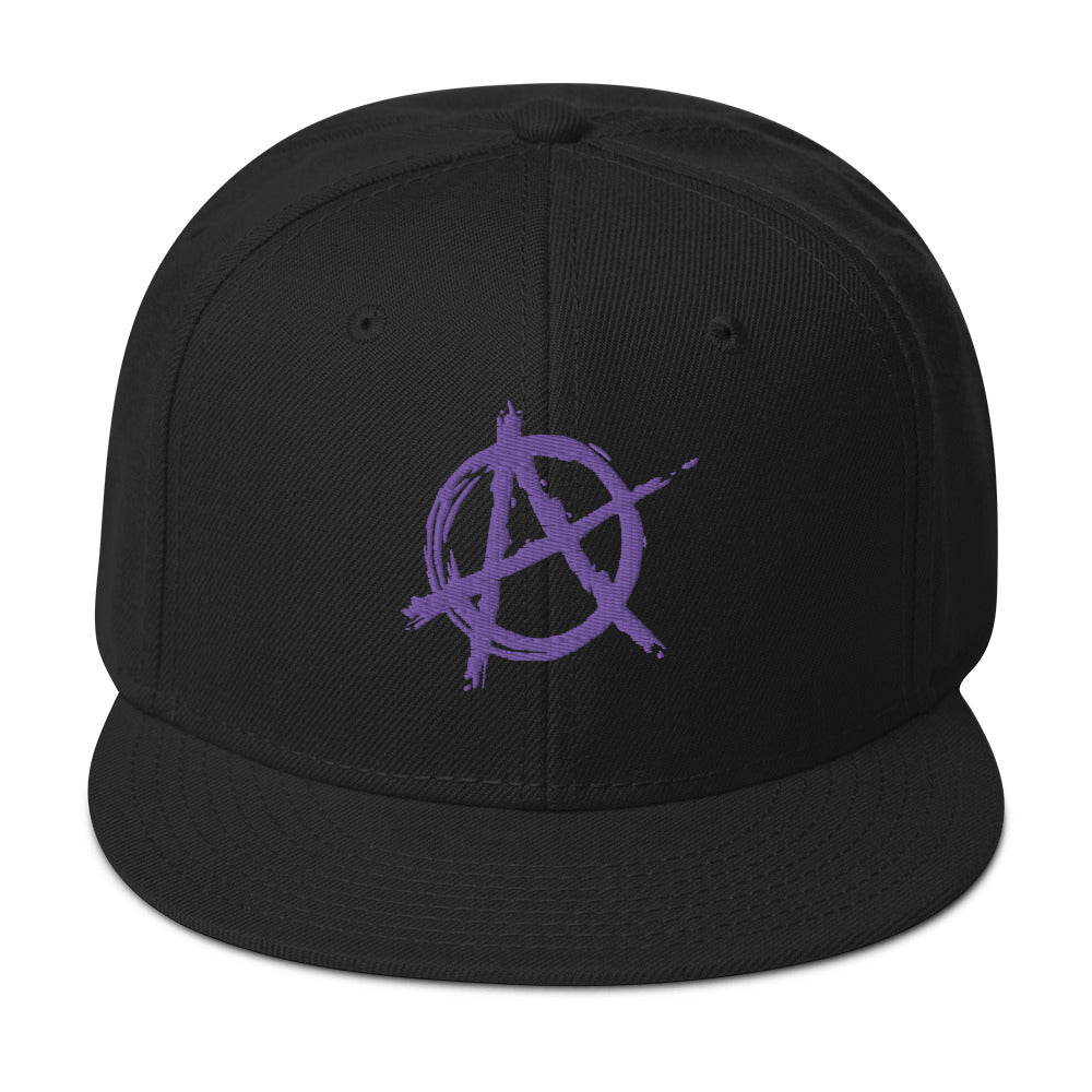 Purple Anarchy Sign Punk Rock Chaos Embroidered Flat Bill Cap embroidered snapback hat, product image 4