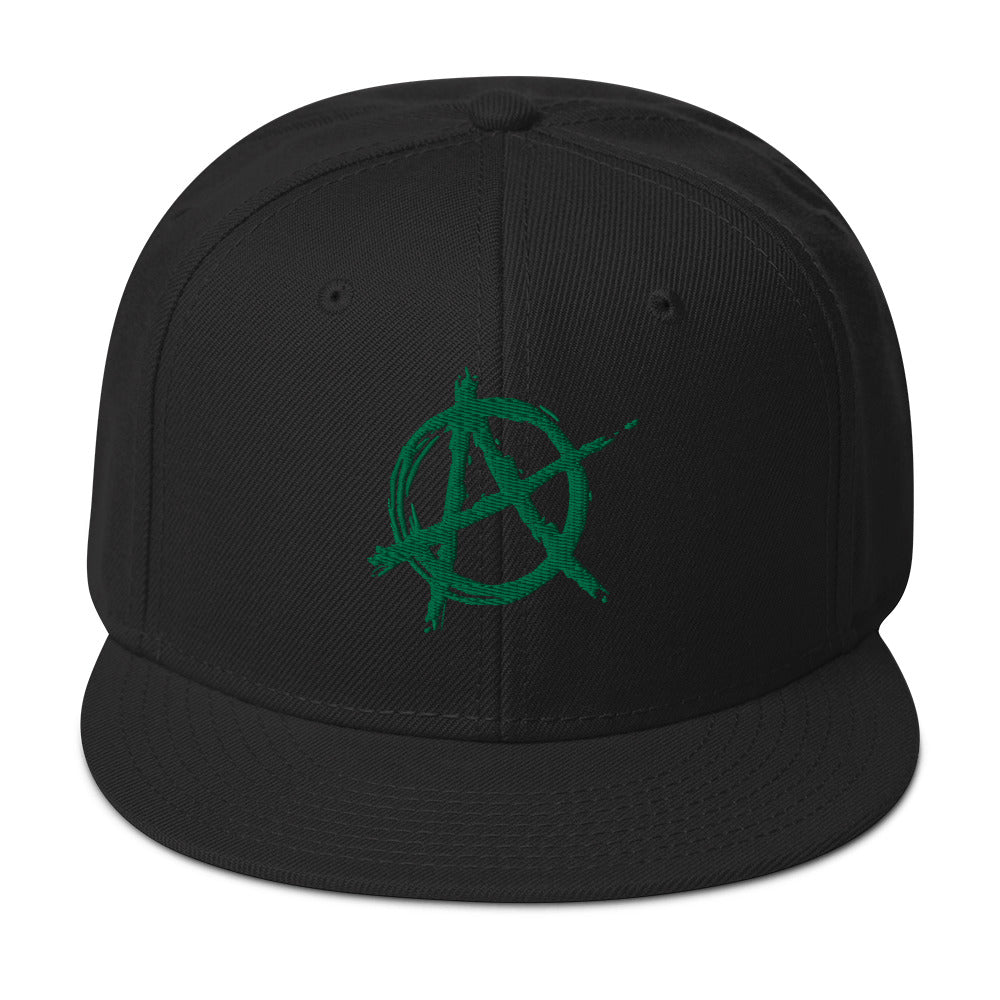 Green Anarchy Sign Punk Rock Chaos Embroidered Flat Bill Cap Snapback Hat
