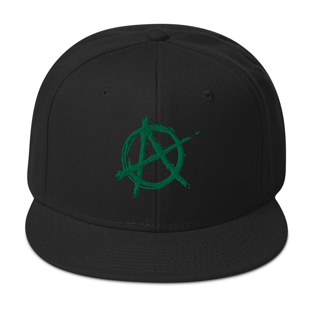 Green Anarchy Sign Punk Rock Chaos Embroidered Flat Bill Cap embroidered snapback hat, product image 4