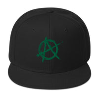 Green Anarchy Sign Punk Rock Chaos Embroidered Flat Bill Cap embroidered snapback hat, product image 4