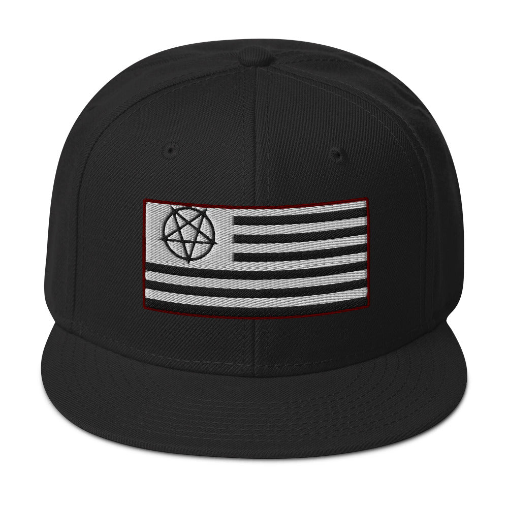 American Satanist Inverted Pentagram U.S. Flag Embroidered Flat Bill Cap embroidered snapback hat, product image 4