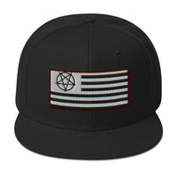 American Satanist Inverted Pentagram U.S. Flag Embroidered Flat Bill Cap embroidered snapback hat, product image 4
