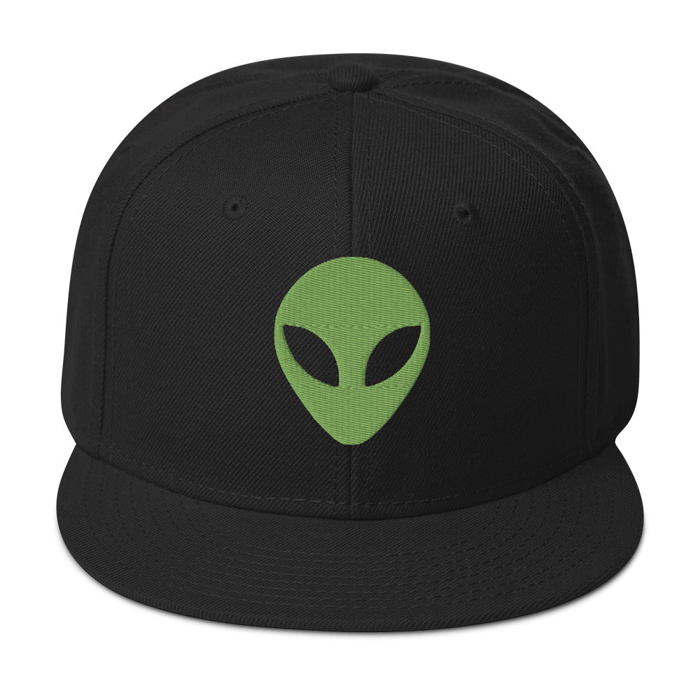 Alien Face Little Green Men Embroidered Flat Bill Cap Snapback Hat