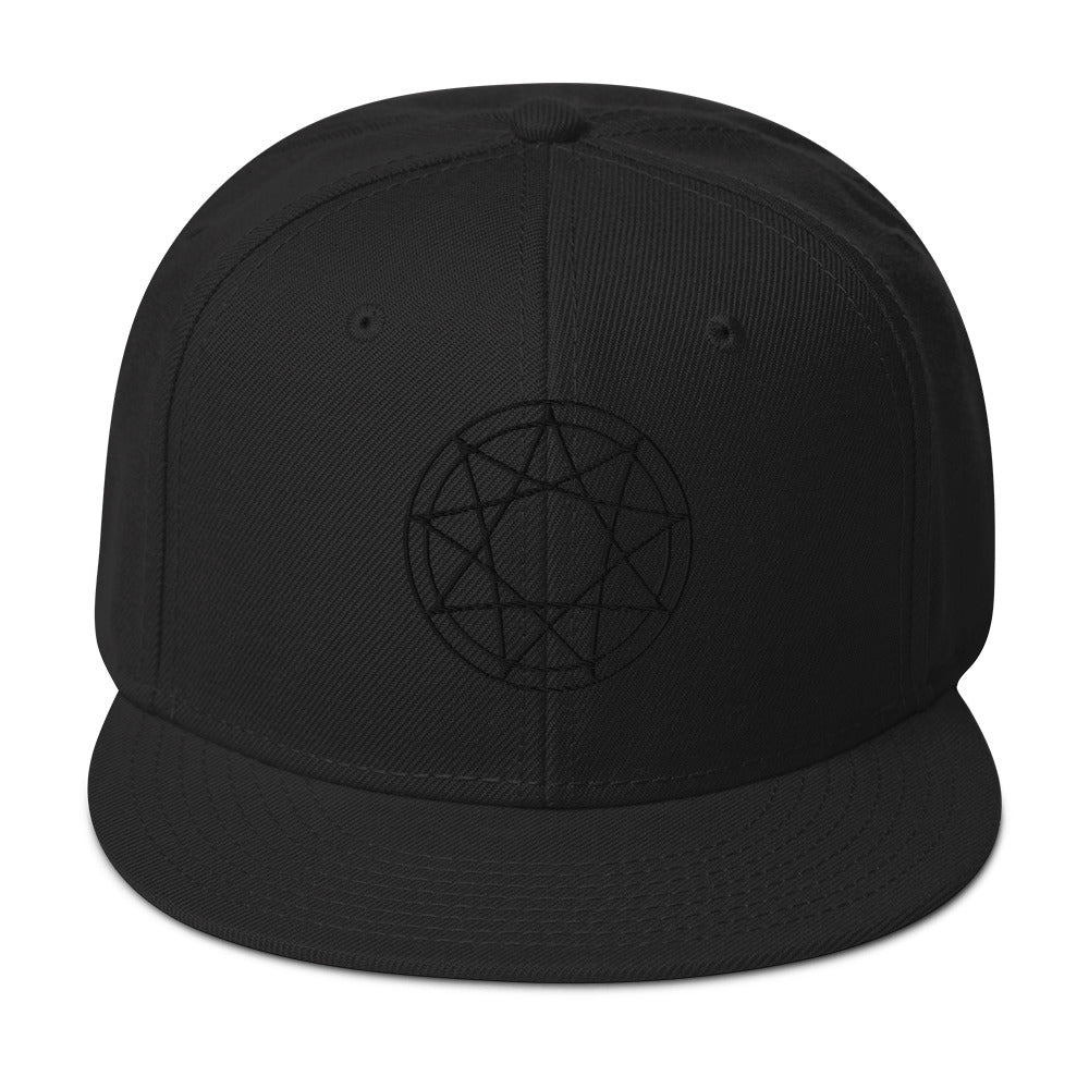 Black 9 Point Star Pentagram Occult Symbol Embroidered Flat Bill Cap Snapback Hat