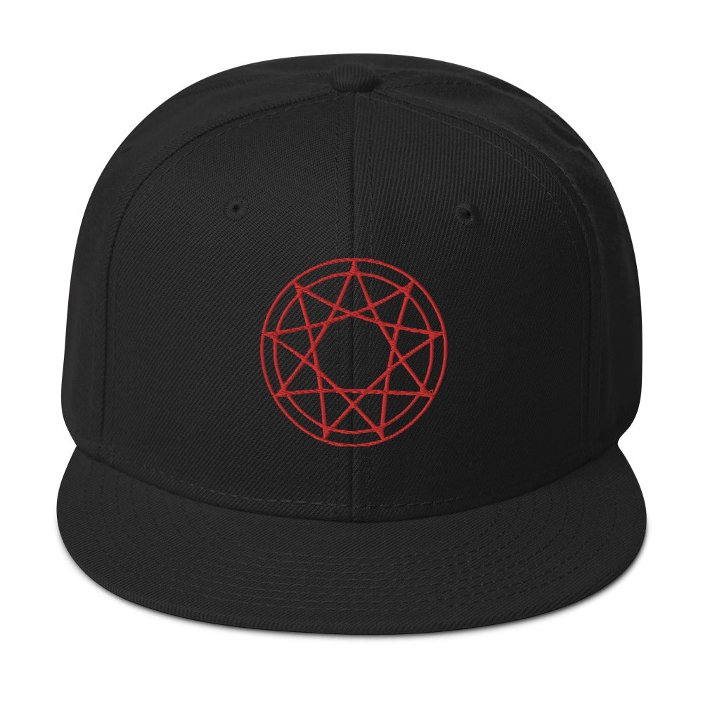 Red 9 Point Star Pentagram Occult Symbol Embroidered Flat Bill Cap embroidered snapback hat, product image 4