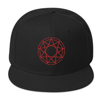 Red 9 Point Star Pentagram Occult Symbol Embroidered Flat Bill Cap embroidered snapback hat, product image 4