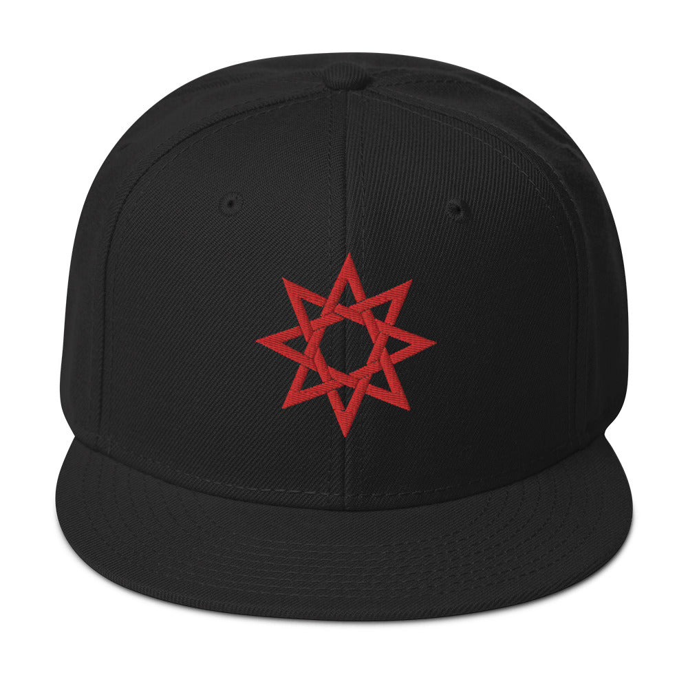Red 8 Point Star Octagram Anu God Embroidered Flat Bill Cap embroidered snapback hat, product image 4