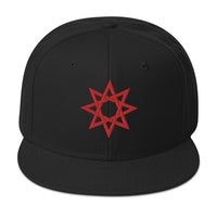 Red 8 Point Star Octagram Anu God Embroidered Flat Bill Cap embroidered snapback hat, product image 4