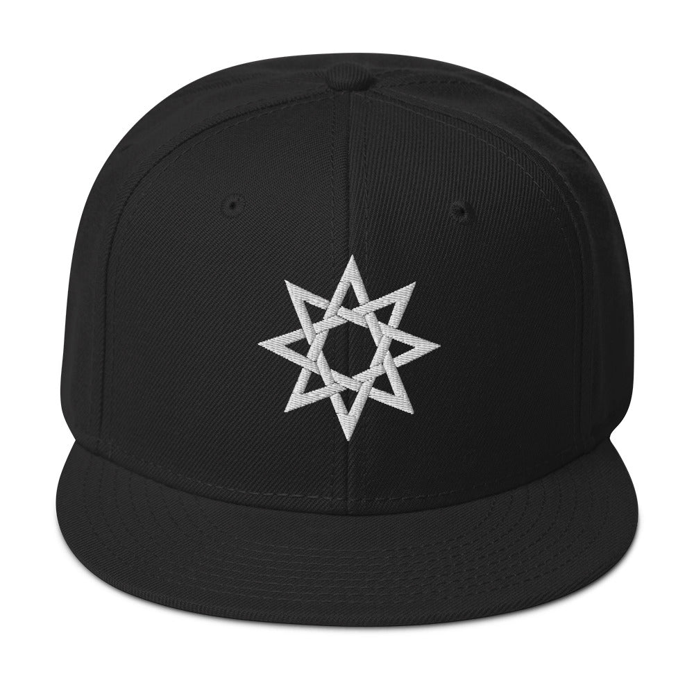 White 8 Point Star Octagram Anu God Embroidered Flat Bill Cap embroidered snapback hat, product image 4