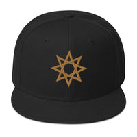 Gold 8 Point Star Octagram Anu God Embroidered Flat Bill Cap embroidered snapback hat, product image 1