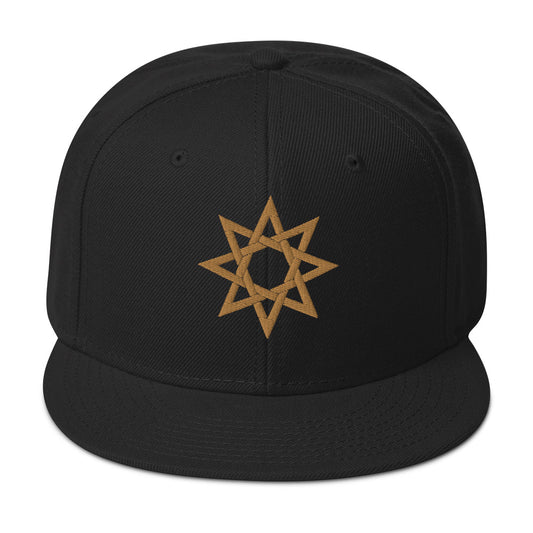 Gold 8 Point Star Octagram Anu God Embroidered Flat Bill Cap embroidered snapback hat, product image 1