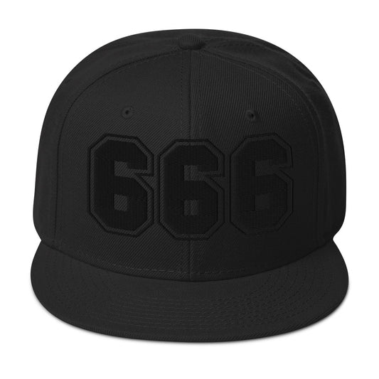 Black 666 The Number of the Beast Evil Embroidered Flat Bill Cap embroidered snapback hat, product image 1