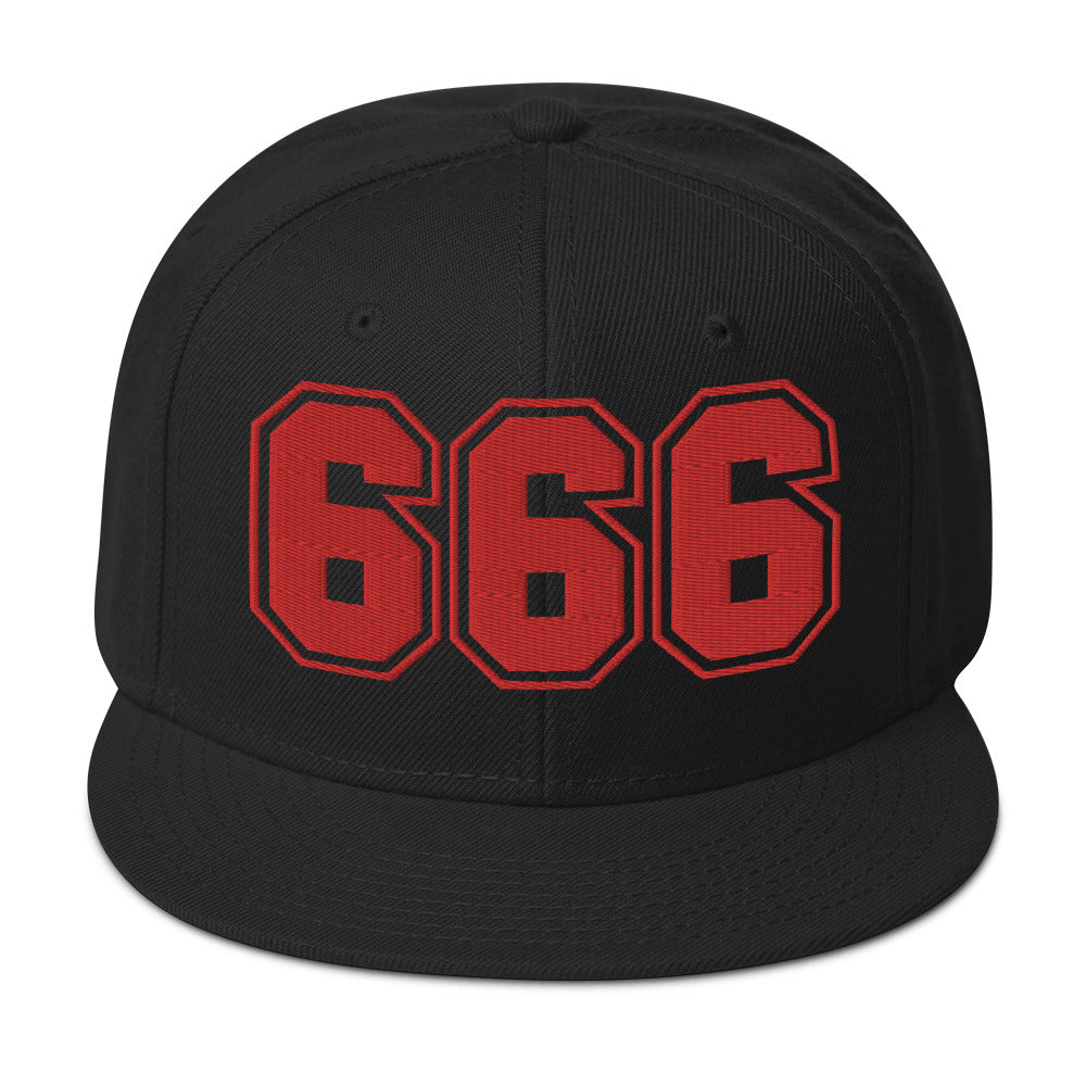Red 666 The Number of the Beast Evil Embroidered Flat Bill Cap embroidered snapback hat, product image 4