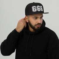 White 666 The Number of the Beast Evil Embroidered Flat Bill Cap embroidered snapback hat, product image 3