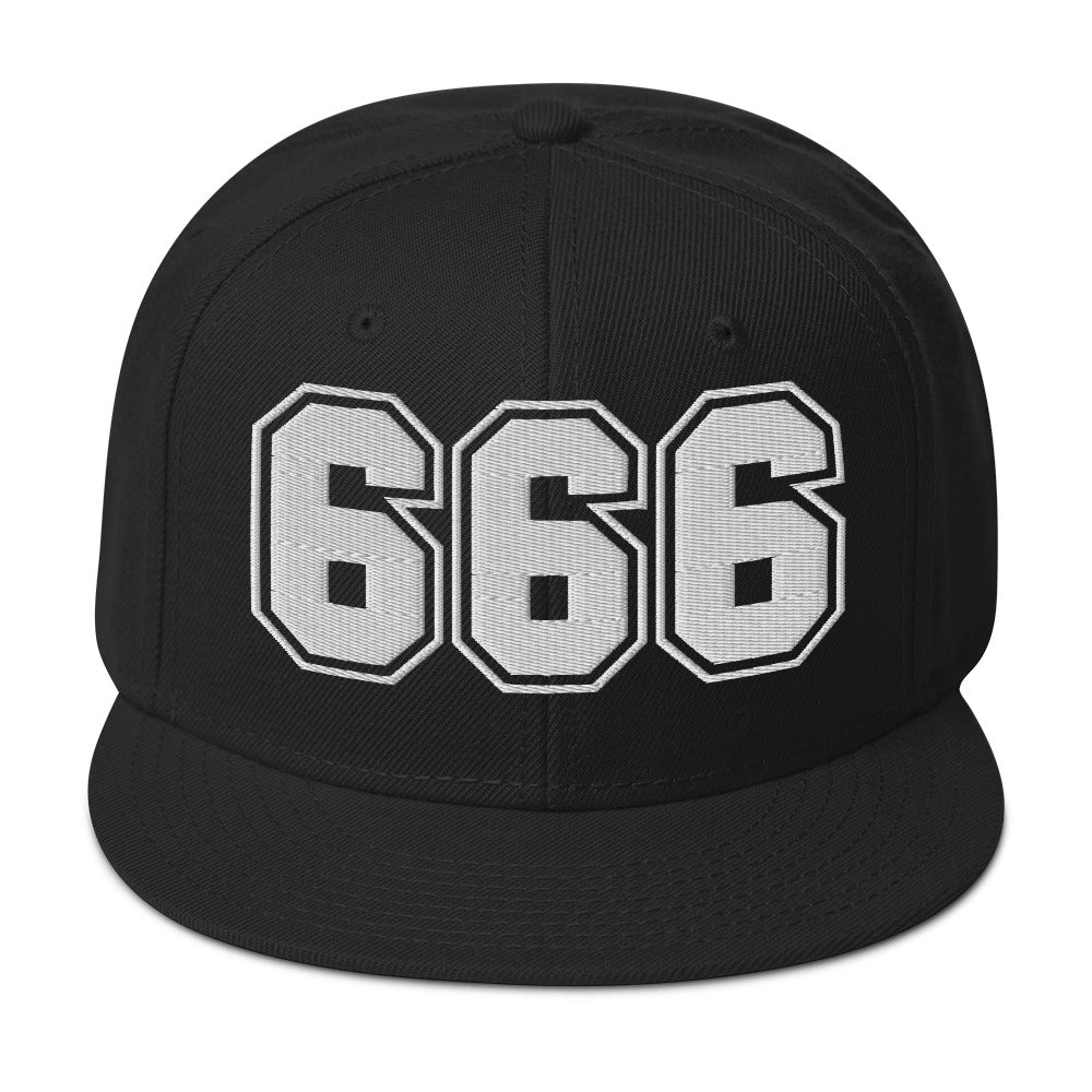 White 666 The Number of the Beast Evil Embroidered Flat Bill Cap embroidered snapback hat, product image 4