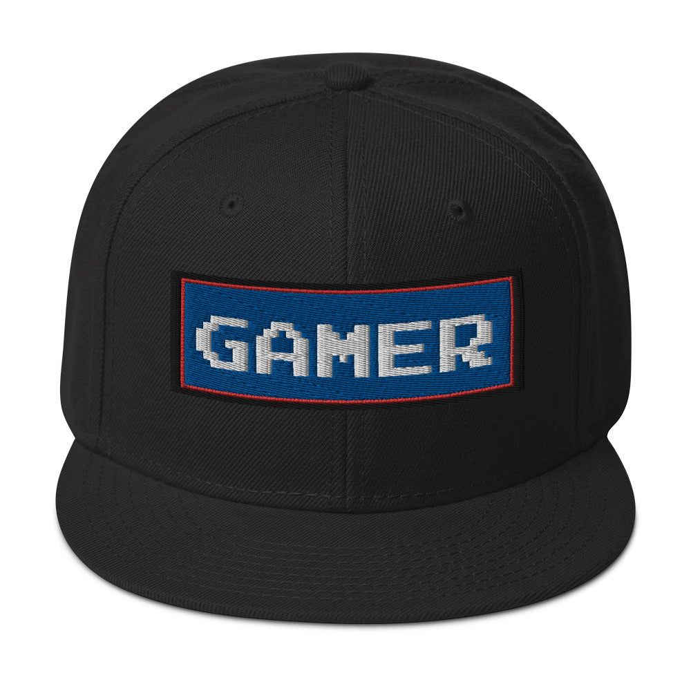 80's Retro Style 8 Bit Gamer Embroidered Flat Bill Cap embroidered snapback hat, product image 4