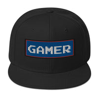 80's Retro Style 8 Bit Gamer Embroidered Flat Bill Cap embroidered snapback hat, product image 4